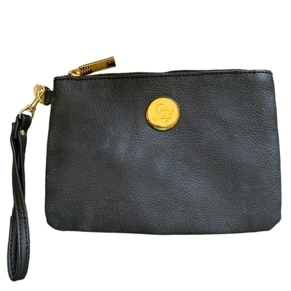 Joy Mangano Wristlet Clutch Black Pebbled Leather - Picture 1 of 6